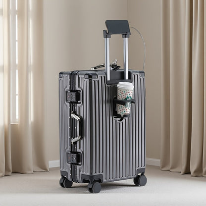 Aluminum Alloy Frame Abs+Pc Hard Shell Spinner Suitcase with Built In TSA Approved Lock Features Cup Holders And USB Ports 20 Inch Carry On Size for Airline Travel Durable And Scratch Resistant