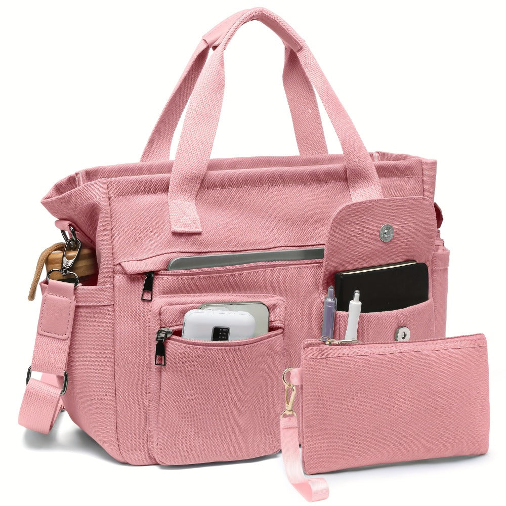 2pcs Set: Women's Large Canvas Tote Bag, Perfect as a Laptop Bag, Crossbody Shoulder Bag, Hobo Messenger Bag, Handbag, Travel Bag, Gym Tote Work Travel