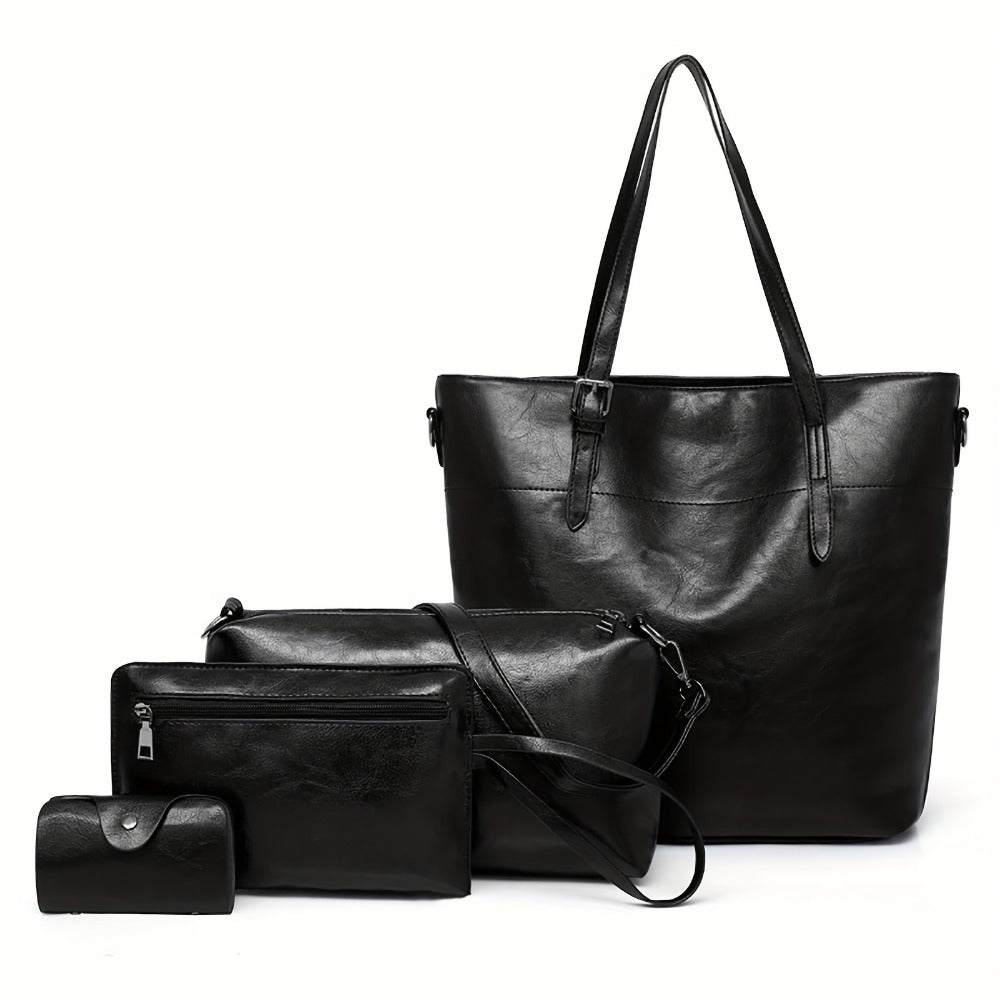 Women's Soft Handbag Set of 4 - Women Satchel Purses Tote Bag for Women Bucket Handbags