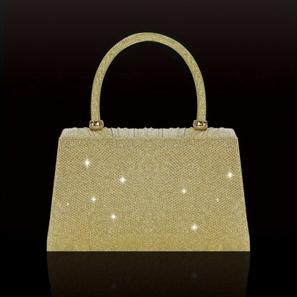 [Elegant Sequin Clutch Set] Elegant Champagne Sequin Clutch with Rhinestone Bow - Matching Rhinestone Earrings, Necklace & Bracelet Set | Ideal Valentine's Day Gift for Women, Party Accessory | Detailed Closure
