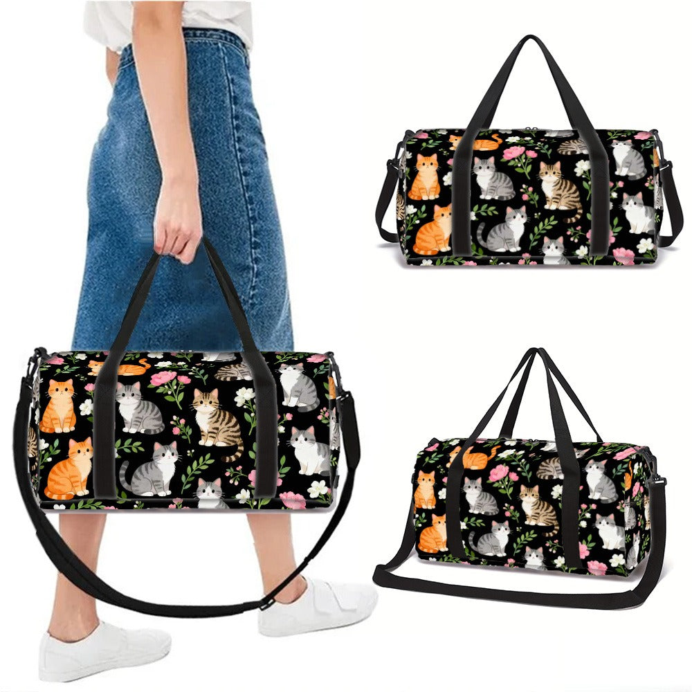 [Great Gift] Cute Action Cat Large Capacity with Side/Inner Pockets Suitcase-Fixable Daily Use (Great Gift) Unisex Fitness Yoga Bag - Durable Polyester Adjustable Strap Travel Machine Washable for Gym