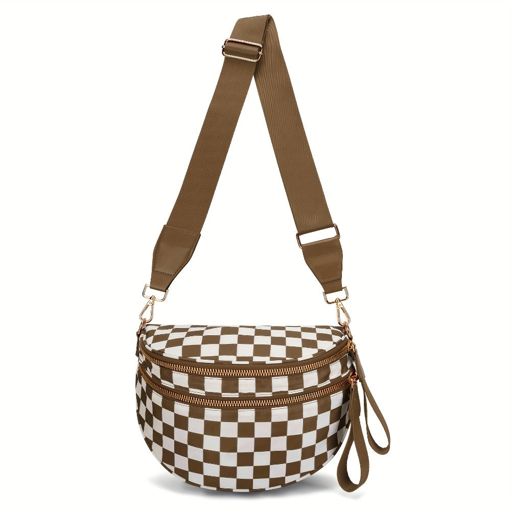 Women's PU Crossbody Bag with Plaid Design & Hands-Free Phone Use - Adjustable Strap Shoulder/Waist Bag, Spacious Zipper Closure, Suitable for Daily Use & Special Occasions, Urban Fashion Tote Compatible for Smartphones