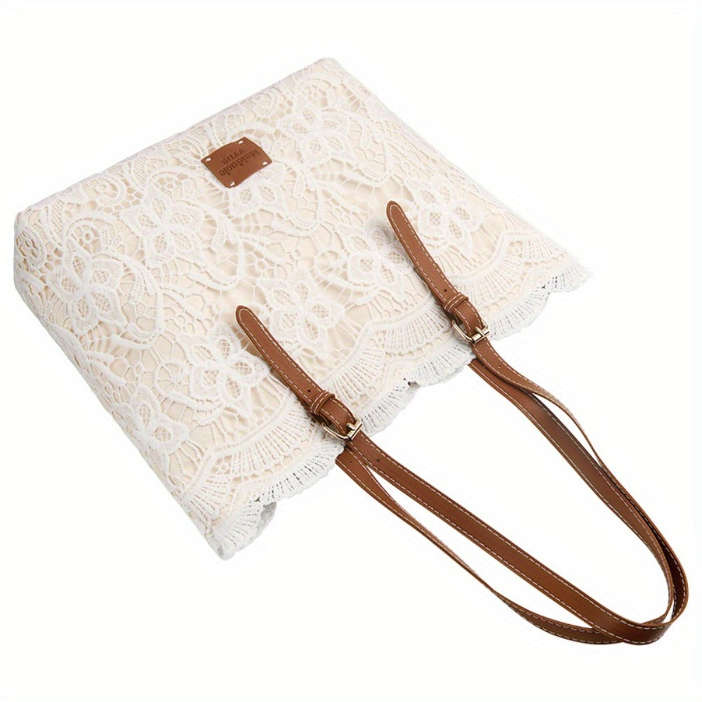 Women's Handbag Purse Shoulder Bag Tote- Elegant Lace Design, Foldable& Lightweight, Adjustable Strap(16"), Kiss Lock Closure, Polyester Lining, Wristlet Strap- for Work, Travel, Shopping, Gift for Mom, Wife, Women, Thanksgiving Chrismas Birthday
