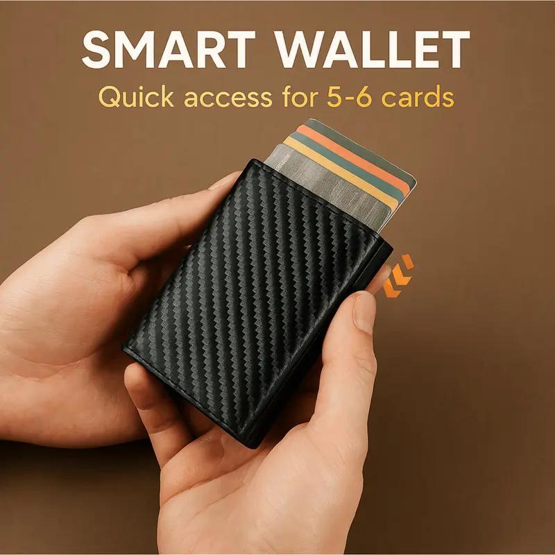 RFID-Blocking Men’s Bifold Pop-Up Wallet – Premium Carbon Fiber Slim Design with Magnetic Lock, Money Clip, and Transparent ID Window, Featuring Quick Card Access, Multi-Functional Storage, and Modern Minimalist Style, Perfect Everyday Wallet and Great Gi
