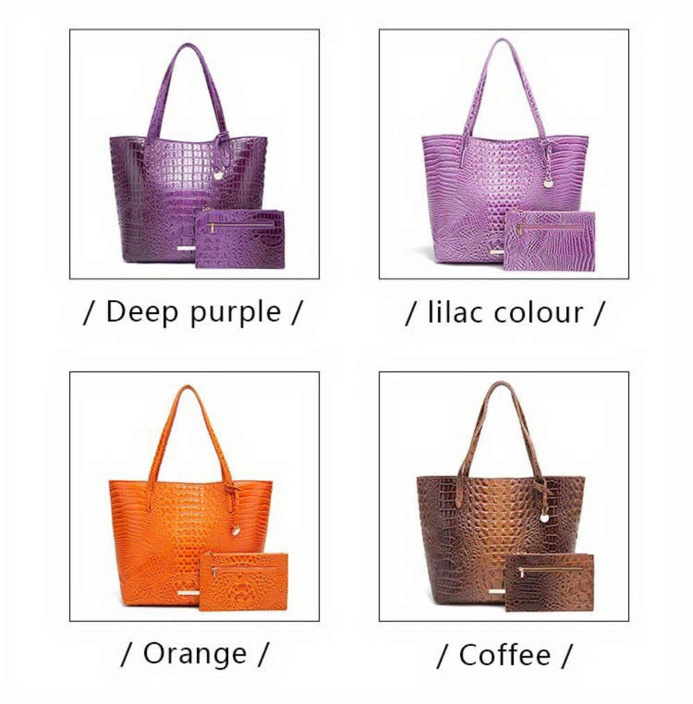 Tote Bag for Women – Large Capacity, Crocodile Pattern Two Piece Set | Bag Vero – detail view 26