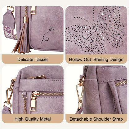 Butterfly Crossbody Purse For Women, Lightweight Medium Crossbody Bag Soft Faux Material Women'S Shoulder Handbags With Tassel Mothers Day Gift