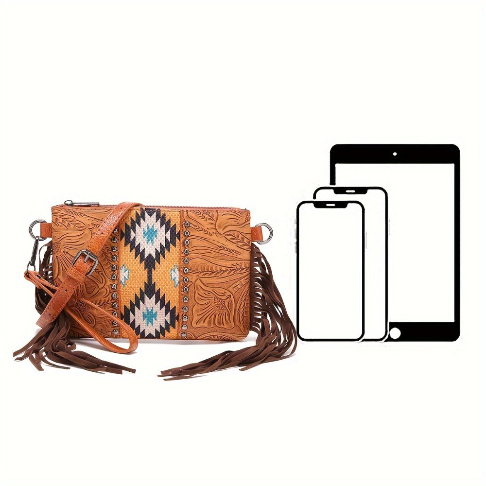 Western Fringe Crossbody Bag Purse for Women Shoulder Bag - PU & Woven Tassel Small Handbag for Shopping, Travel, Work, Dating Brown