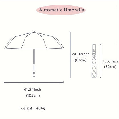Three-Fold Automatic Folding Windproof Umbrella, Men And Women Increased Reinforcement Thickened Two-Person Business Sunny And Dual-Purpose Umbrella