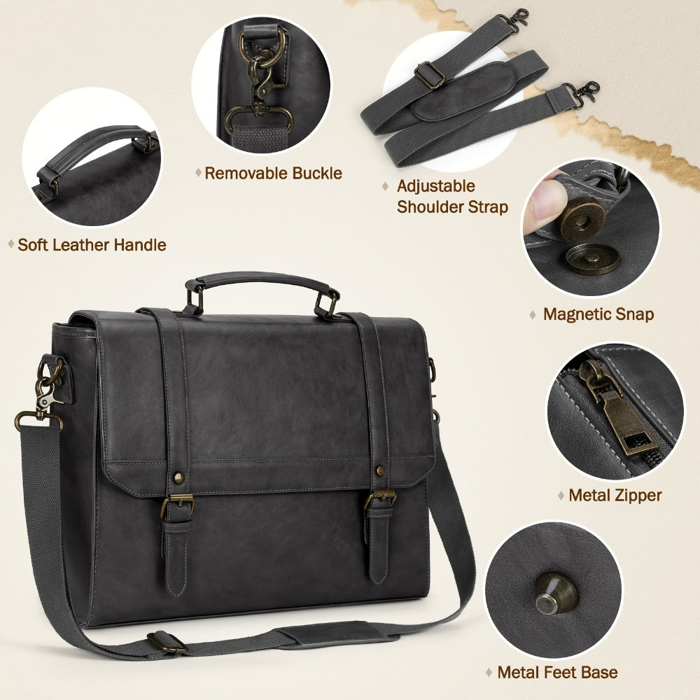 Messenger Bag for Men 15.6 inch Vintage Waterproof Laptop Briefcase Large Computer Laptop Bag Satchel Bag Retro Shoulder Bag for Office Business Travel College