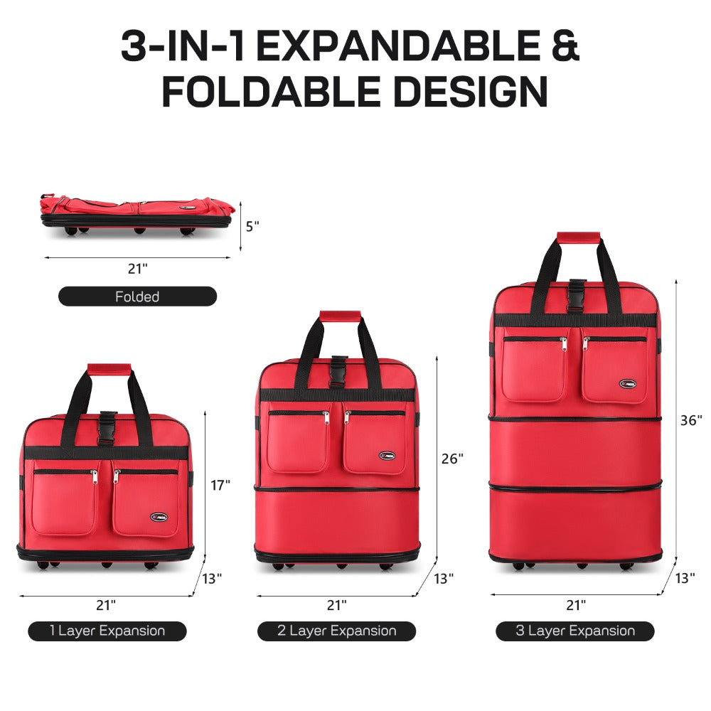 Multi-Functional Expandable Foldable Luggage with Spinner Wheels & Removable Strap,Water-repellent Collapsible Rolling Suitcase,Large Capacity Travel Bag for Home Storage,Moving,Trip, Outdoor Sport - 30in 36in 40in - Red/Navy/Black