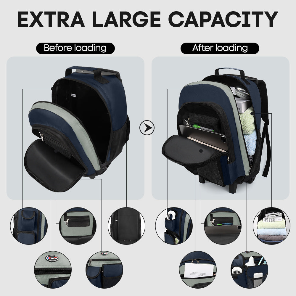 20 Inch Travel Rolling Backpack with Retractable Handle,Large Capacity Backpack with Wheels for Women & Men,Printing Travel Trolley Suitcase Bag for Weekend, School, Overnight, Work