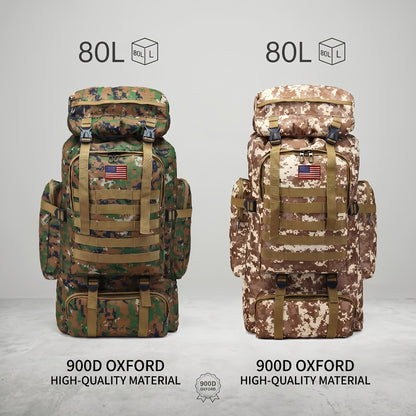 Men's Backpack for Mountain Climbing, Heavy Duty Double-Shoulder Travel Bag with Removable National Flag Patch Accessory