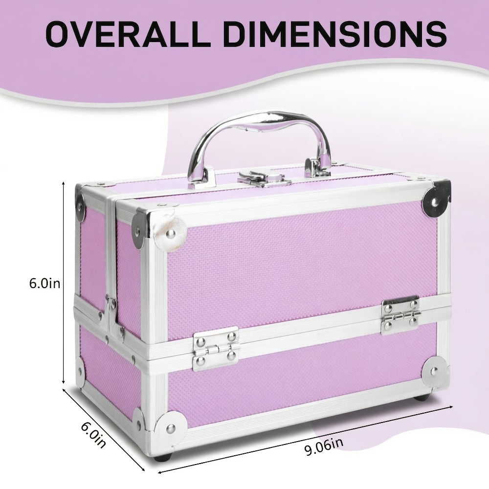 Aluminum Makeup Case - Train Case Jewelry Box Cosmetic Organizer with Mirror & Trays, Handheld Makeup Case with Handle