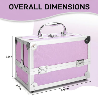 Aluminum Makeup Case - Train Case Jewelry Box Cosmetic Organizer with Mirror & Trays, Handheld Makeup Case with Handle
