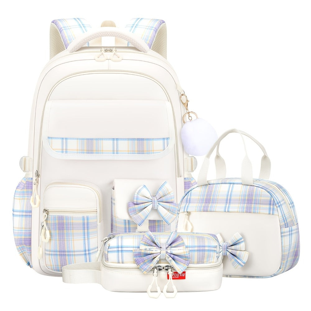 3pcs Bow-Tie School Backpack Tote Storage Bag Set | Large-Capacity Multi-Functional Storage Backpack with 15. 6-inch Laptop and Tablet Compartments, Smooth Zippers, Lightweight, Ideal for Teens' Daily Commute and Back-to-School, for Teenager
