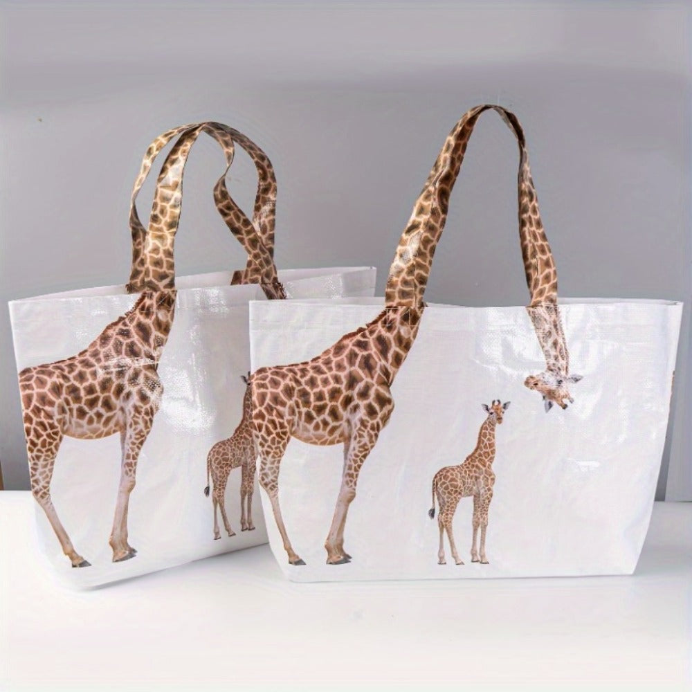 1 creative giraffe tote bag woven bag, gift shopping bag composite woven bag giraffe tote bag, travel storage large capacity handbag, waterproof and moisture-proof, reusable