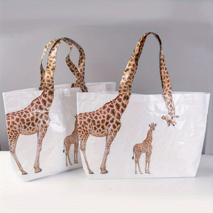 1 creative giraffe tote bag woven bag, gift shopping bag composite woven bag giraffe tote bag, travel storage large capacity handbag, waterproof and moisture-proof, reusable