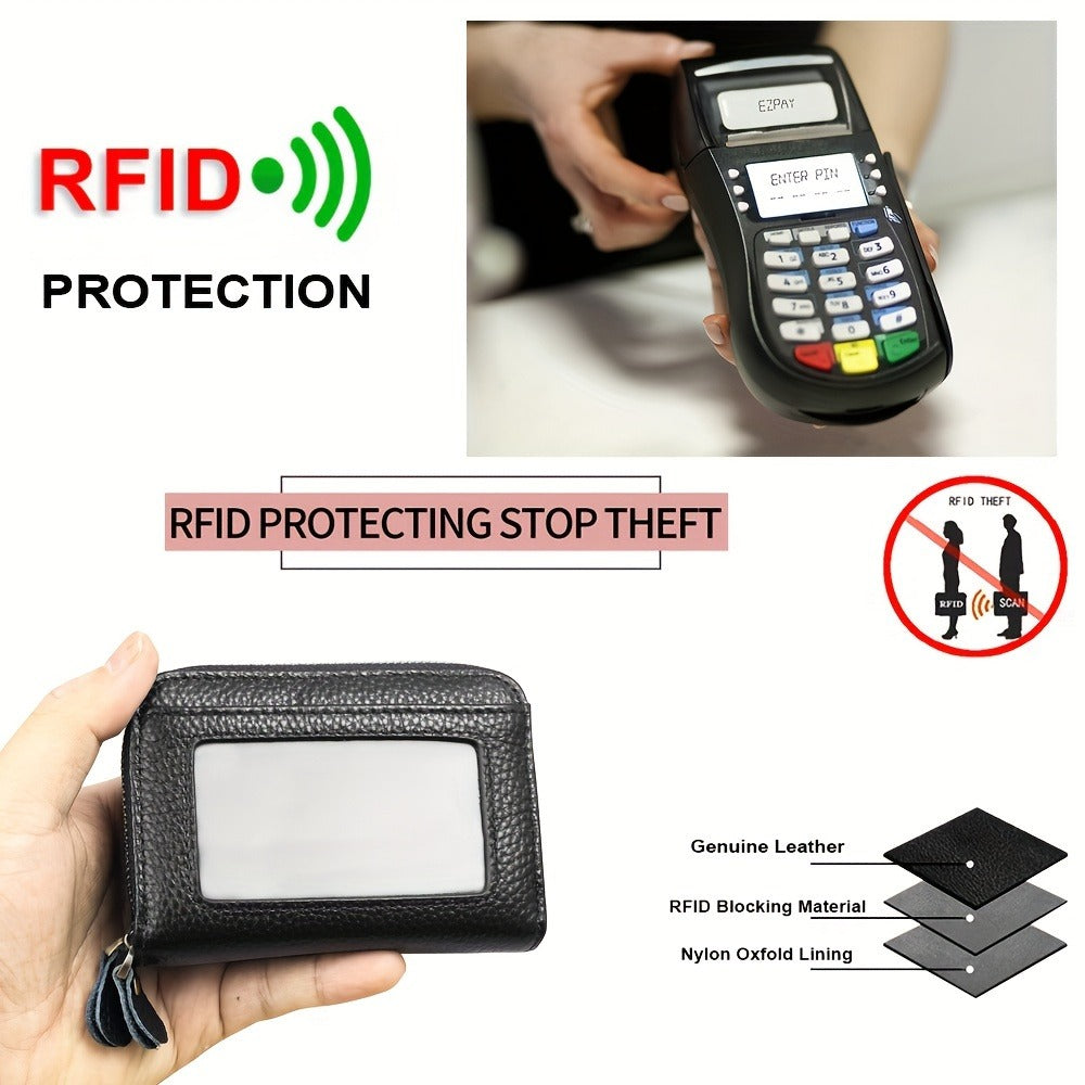 1pc Small Genuine Leather Wallet, Anti Theft Brush Protection Top Layer Cowhide Credit Card Holder, Coin Pouch Bags Gift