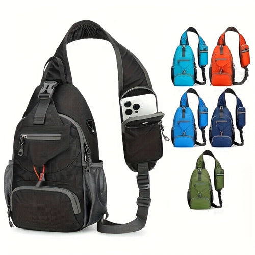 Sport Sling Bag for Men and Women - Large Capacity Crossbody Bag for Travel, Hiking & Daily Commute | Adjustable Breathable Strap, Multiple Pockets with Earphone Hole, Nylon.