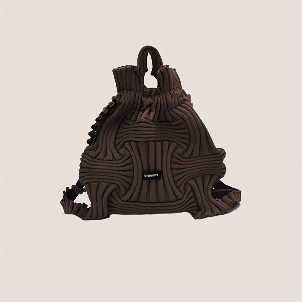 Korean Chic Knitted Top-Handle Bag - Soft Fabric Material, Adjustable Fixed Shoulder Straps, Partial Lining, and No-Closure Design for Effortless Casual, Vacation, and Daily Use