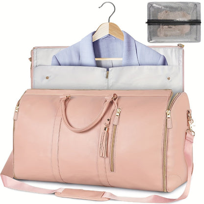 Carry On Garment Bag, Large Duffle Bag for Women, Garment Bags for Travel with Shoe Pouch, 2in 1 Hanging Suitcase Suit Travel Bags, Gifts for Women, Pink