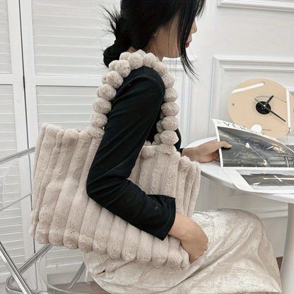 [Large Capacity Tote] Korean Fashion Large Capacity Tote Bag, Versatile Plush Shoulder Bag, New Fashion Solid Color Handbag