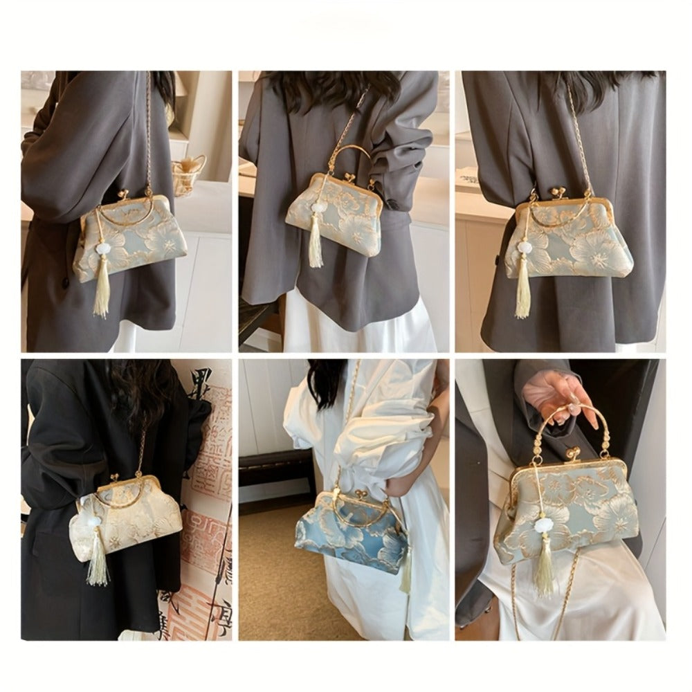 [Christmas Gift Bags] Evening Bags for Women Elegant And Classy, Retro Crossbody Bags, Ethnic Style Evening Bags, Fashion Shoulder Bag with Metal Chain, Handbags for Women Designer, Crossbody Bag Purse Christmas Bags for Gifts Christmas Gift Bags