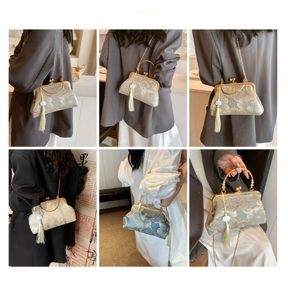 [Christmas Gift Bags] Evening Bags for Women Elegant And Classy, Retro Crossbody Bags, Ethnic Style Evening Bags, Fashion Shoulder Bag with Metal Chain, Handbags for Women Designer, Crossbody Bag Purse Christmas Bags for Gifts Christmas Gift Bags