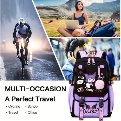 Sanrio Kuromi Backpack Cartoon Laptop Backpack Cute Large Travel Bag Casual Backpacks