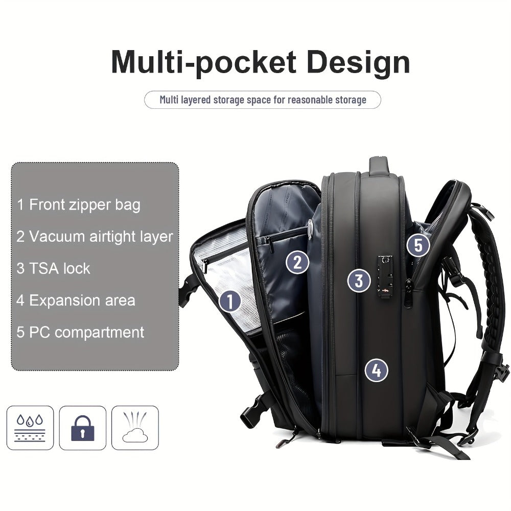 Somago Vacpack Backpack, 15.85gal Expandable Backpack with Vacuum Compression, TSA Lock Laptop Backpack Fit for 16 Inch PC with Air Pump, Anti Theft Travel Vacuum Backpack Space Saver Backpack
