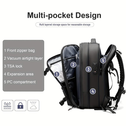 Somago Vacpack Backpack, 15.85gal Expandable Backpack with Vacuum Compression, TSA Lock Laptop Backpack Fit for 16 Inch PC with Air Pump, Anti Theft Travel Vacuum Backpack Space Saver Backpack