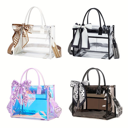 Stylish One-Shoulder Bag Made of PVC, Featuring a Solid Color And Ample Storage Space, Perfect for Casual Outings. This Women'S Easy Square Crossbody Bag Is Ideal for Stadium Concerts And Travel Makeup