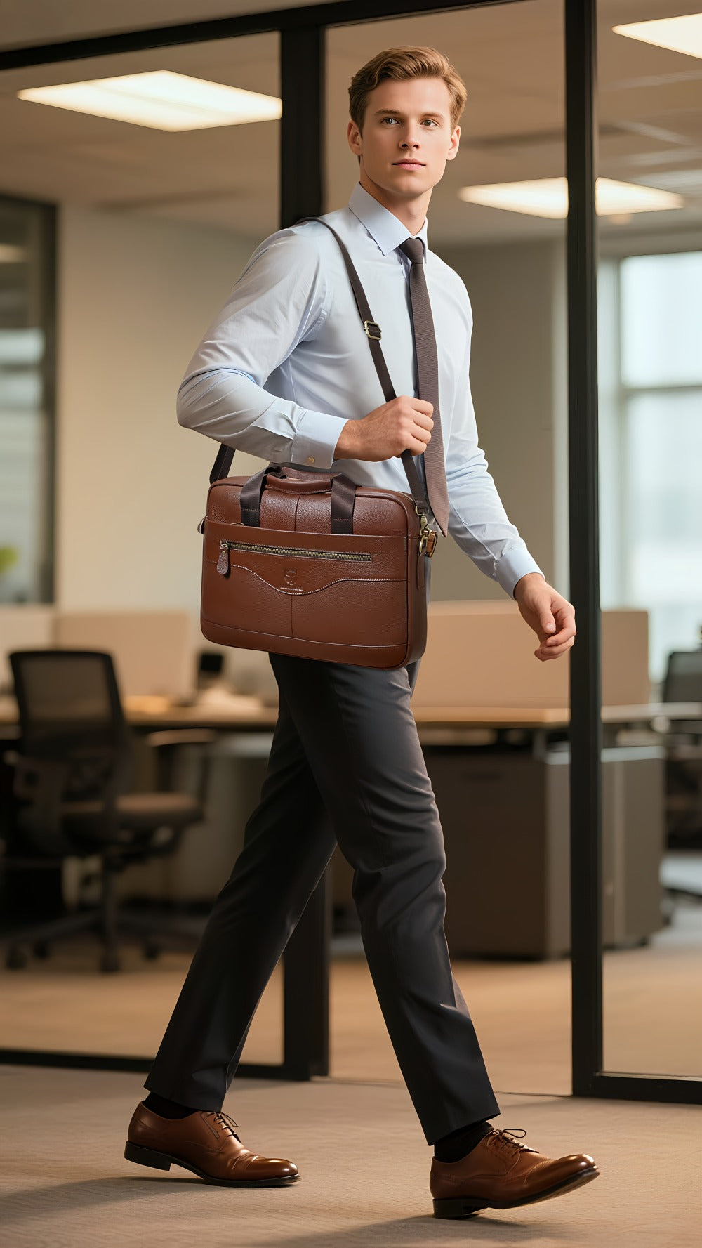 LEBULLBRO Premium Real Leather Executive Briefcase Made from Top-Quality Cowhide, Roomy Versatile Shoulder Bag Featuring a Laptop Section