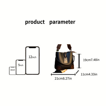 Fashionable Women'S Bucket Bag - Casual Crossbody Bag, Golden Accessory Design, Black/Brown, Adjustable And Detachable Shoulder Strap, Suitable for Daily Use
