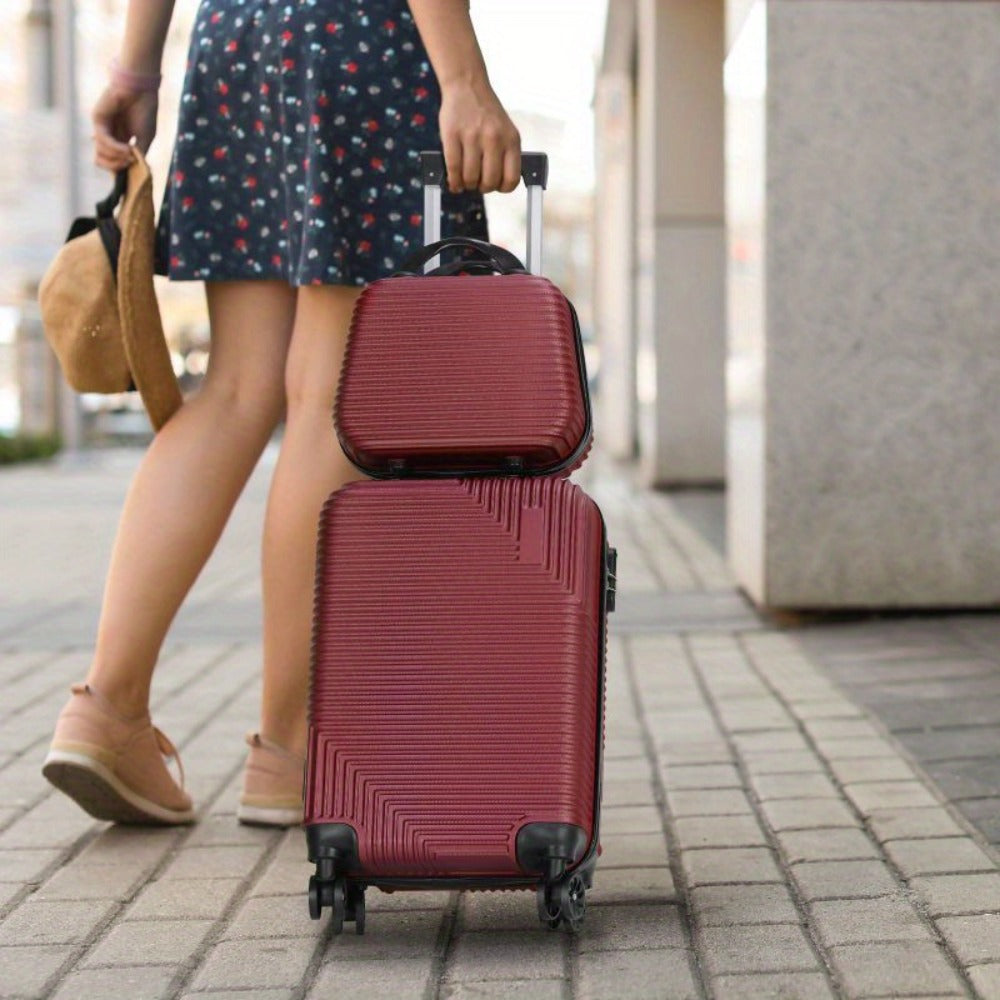 20" Carry On Luggage and 14" Mini Cosmetic Cases Travel Set Lightweight ABS Suitcase with Lock, Hardside Luggage with Spinner Wheels 2pcs Set Carry On Bag for Airplanes