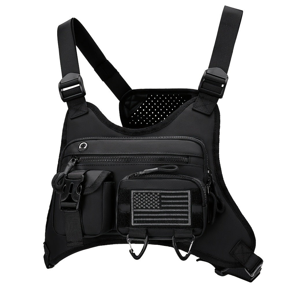 A Men's Multi Style Sports Chest Bag with Hollowed Out Design Tactical Backpack, Suitable for Multiple Scenarios