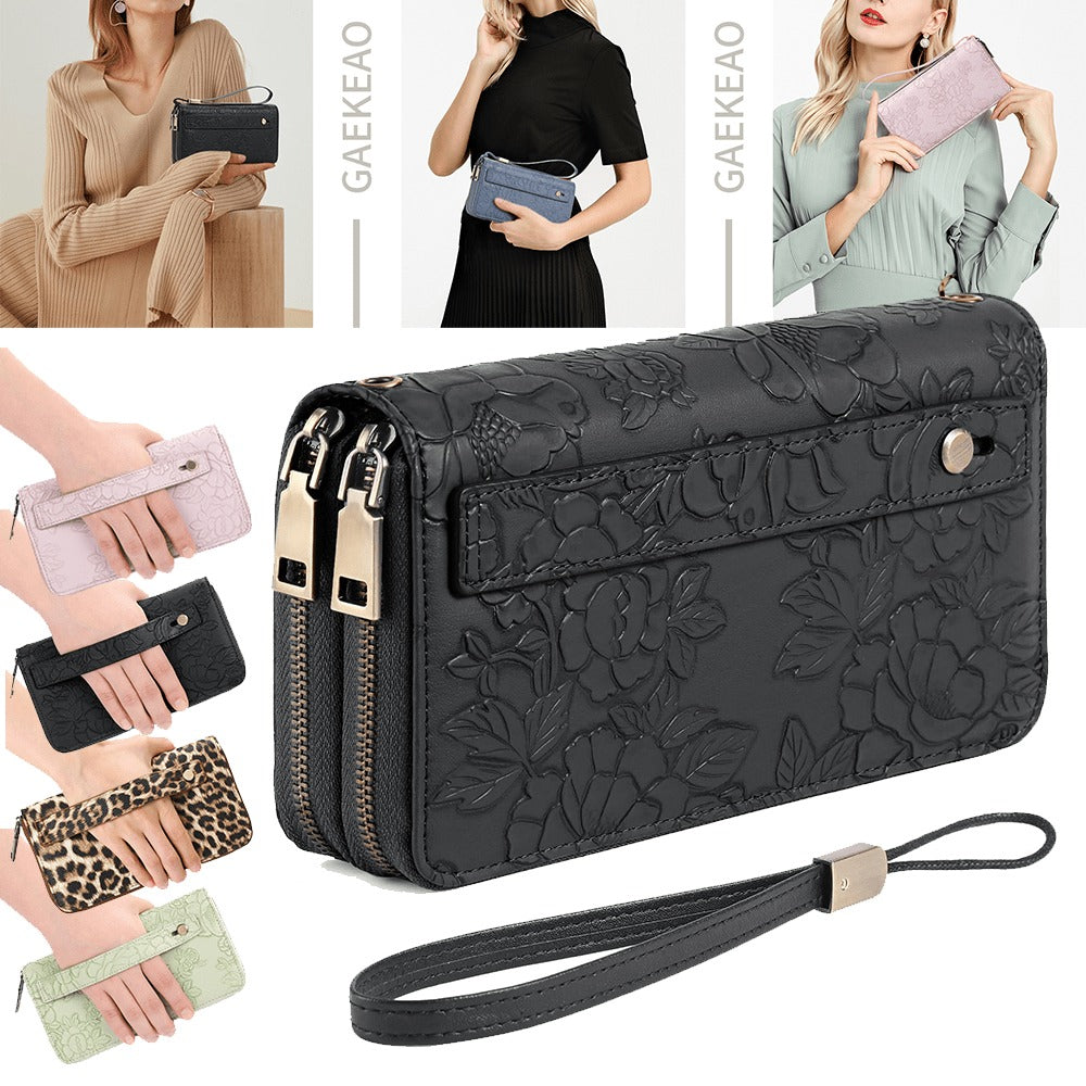 Wristlet Purse for Women, RFID Blocking Large Capacity Clutch Wallet with 24 Card Slots & Zipper Coin Pocket, Detachable Wrist Strap for Travel Gift for Her, Floral Print