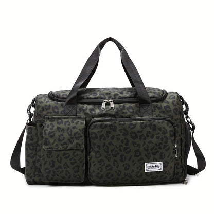 Large Size Large-Capacity Leopard Print Travel Duffel Bag with Multiple Compartments, Shoe Compartments And Spacious Overnight Carry-On Design-Durable Nylon Leisure Sports Fitness Bag, Suitable for Women, Gym, Travel, Weekend Travel, Fitness Bag