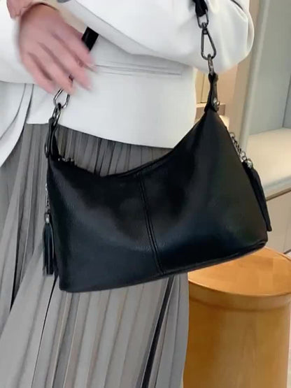 Bolsos Para Mujer Tassel Textured Genuine Genuine Leather Crossbody Bag Shoulder Bag with Adjustable Strap Daily Commuter Versatile Handbag Tote Bag for Women Large Capacity Travel Bags for Women