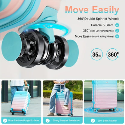 UUH - 4pcs Luggage Set - Sturdy ABS Material Luggage, Smooth Dual Wheels, TSA Certified Locks, 13/20/24/28 Inch Sizes, Gradient Colours, 13 Inch Carry-on Case Included, Ultra-lightweight Design - Perfect for Travelling