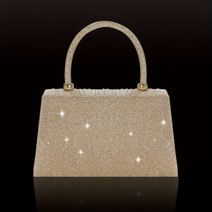 [Elegant Sequin Clutch Set] Elegant Champagne Sequin Clutch with Rhinestone Bow - Matching Rhinestone Earrings, Necklace & Bracelet Set | Ideal Valentine's Day Gift for Women, Party Accessory | Detailed Closure