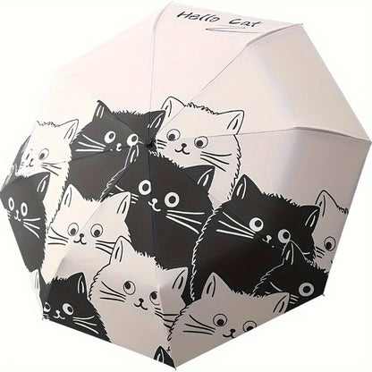 Compact Cat Umbrella - Automatic Folding Dual-Use Rain and Black Coating Windproof Lightweight Portable Travel Companion for Men and Women