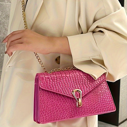 Stylish Handbag for Women Featuring a Metal Buckle Closure And a Chain for Crossbody Wear, Available in Rose Red with a Polyester Lining. Ideal for Both Everyday Use And Formal Events