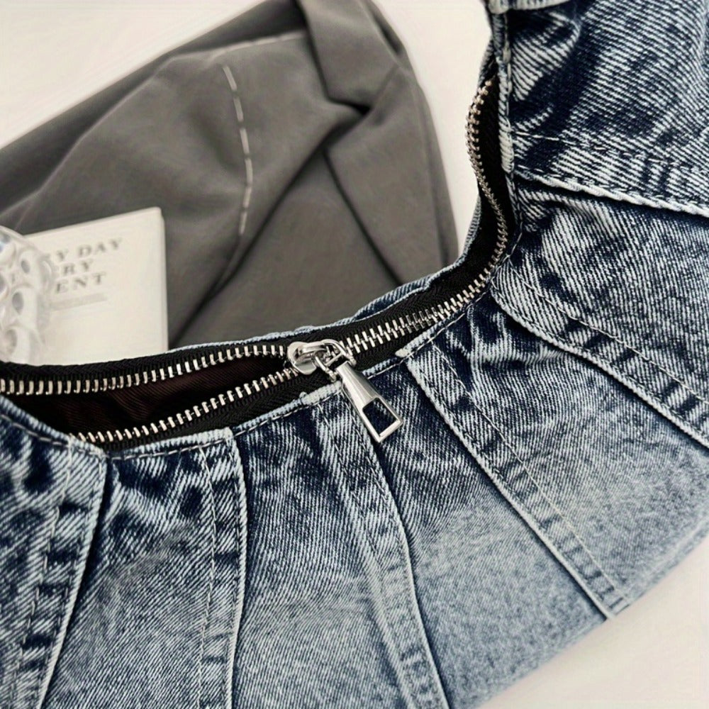 Trendy Tote Wandering Bag Denim Shoulder Bag -- Stylish, Durable, Spacious Underarm Bag for Women, Perfect for Daily Use And Shopping