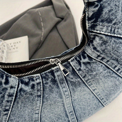 Trendy Tote Wandering Bag Denim Shoulder Bag -- Stylish, Durable, Spacious Underarm Bag for Women, Perfect for Daily Use And Shopping