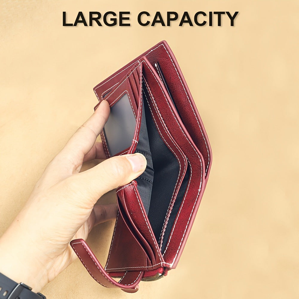 Fashion Genuine Leather Wallets for Women RFID Blocking Wallet Bifold Card Holder with ID Window Zipper Coin Pocket