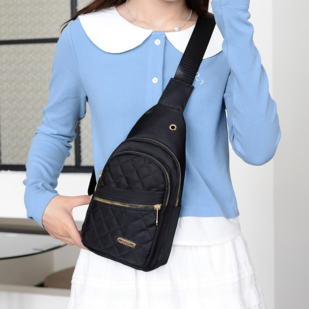 Introducing a New Women'S Fashion Chest Bag, Which Can Also Be Used As a Shoulder Or Messenger Bag. It Features a Diamond Pattern, an Adjustable Shoulder Strap, And a Zipper Design. This Bag Is Perfect for Convenient Travel