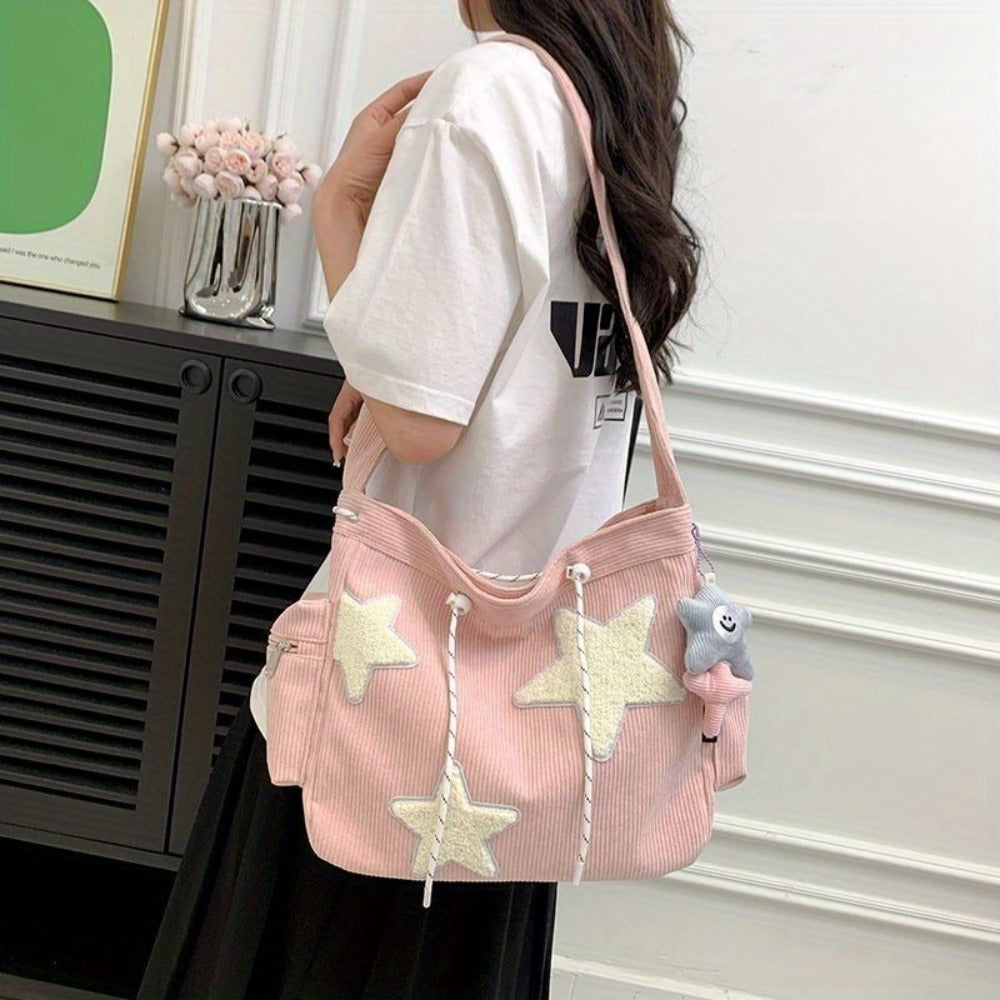 Cute Design Star Female Student Outgoing Work Large-Capacity Commuting Support Corduroy Shoulder Crossbody Bag