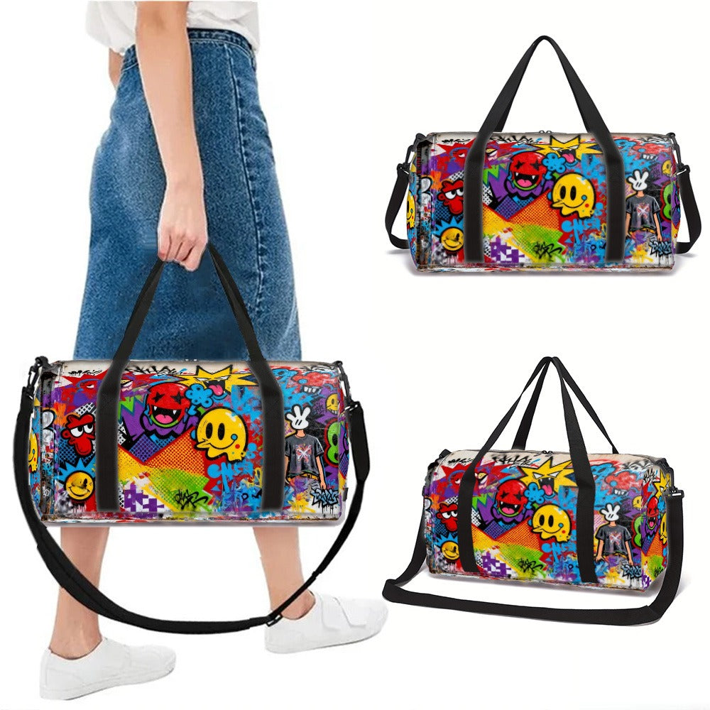 /Generic Unisex Large Gym Bag with Graffiti Print - Durable Polyester Travel Yoga Duffel, Adjustable Strap & Zippered Compartments, Machine Washable Fitness Bag for Gym, Yoga, Airports (Great Gift)