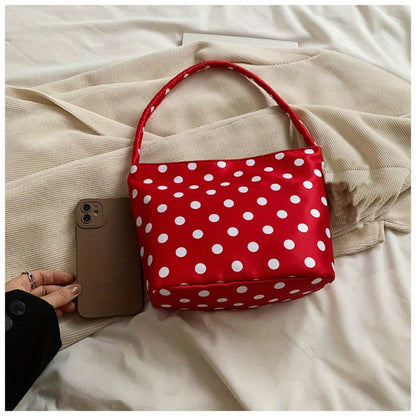 Chic Snap Closure Shoulder Handbag - Versatile Polka Dot Purse for Women, Dress Up Or Down for Casual/ Formal Outfits, Trendy Nylon Handbag